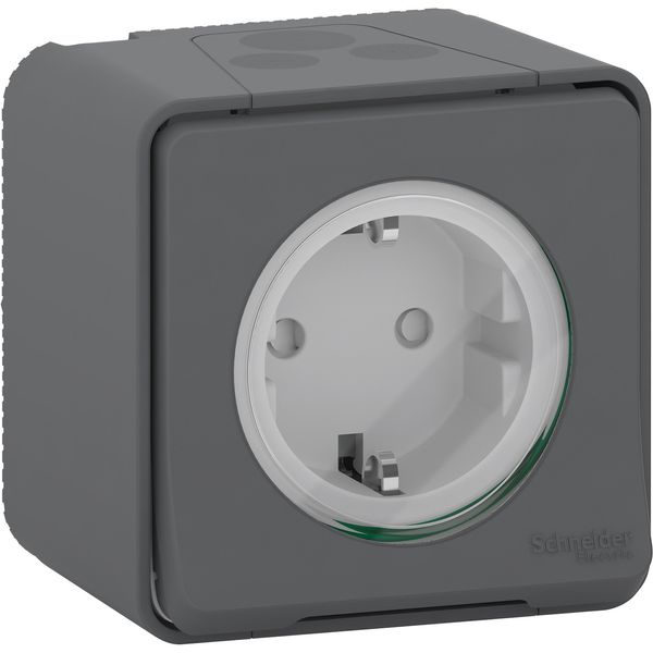 Socket-outlet, Mureva Styl, 2P + E with shutters, side earth, 16A, 250V, surface, grey image 1