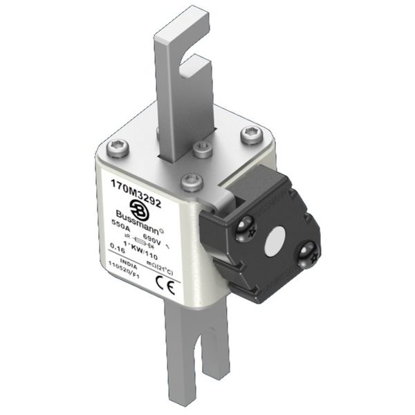 Fuse-link, high speed, 550 A, AC 690 V, compact size 1, 45 x 60 x 140 mm, aR, DIN, IEC, single indicator image 3