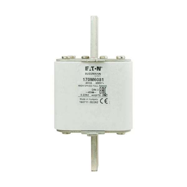 Fuse-link, high speed, 400 A, AC 690 V, DIN 3, 75 x 89 x 150 mm, gR, DIN, IEC, single indicator image 12