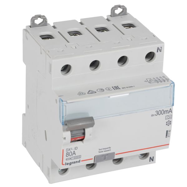 RCD DX³-ID - 4P - 400 V~ neutral right hand side - 80 A - 300 mA - A type image 1