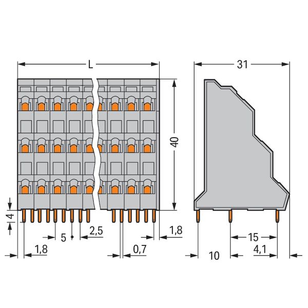 Triple-deck PCB terminal block 2.5 mm² Pin spacing 5 mm gray image 7