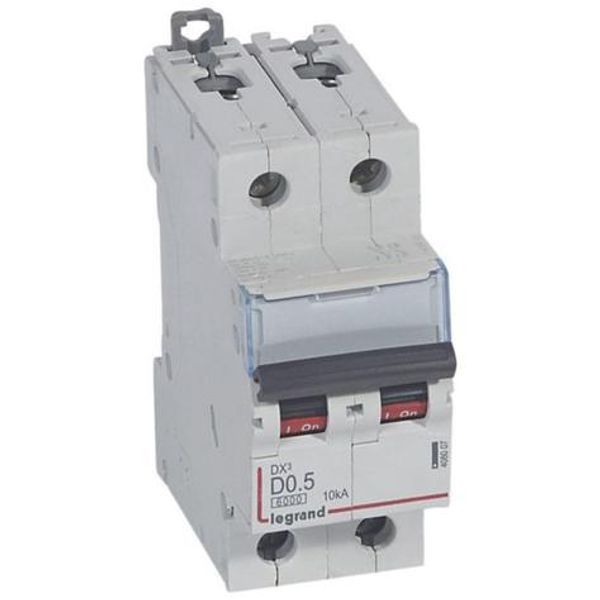 DX³6000 10kA high inlet and low outlet 2P screw circuit breaker 230V~ to 400V~ - 0.5A - D curve - 2 modules image 1