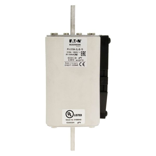 Fuse-link, high speed, 315 A, DC 1500 V, 3L, 75 x 205 mm, gPV, IEC, UL, with indicator, bolted contacts image 13