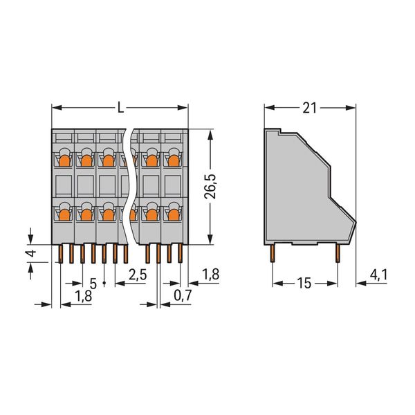 Double-deck PCB terminal block 2.5 mm² Pin spacing 5 mm gray image 2