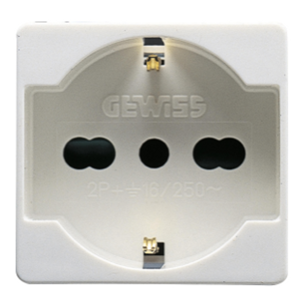 ITALIAN/GERMAN STANDARD SOCKET-OUTLET 250V ac - 2P+E 16A DUAL AMPERAGE - P40 - 2 MODULES - SYSTEM WHITE image 1