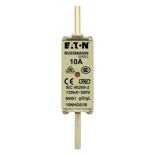 Fuse-link, LV, 10 A, AC 500 V, NH01, gL/gG, IEC, dual indicator, live gripping lugs image 12