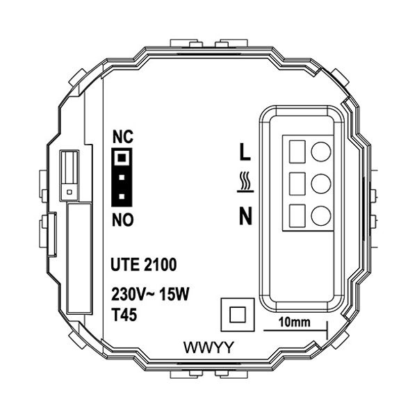 UP room controller, aluminum 55x55, 5-30C, AC 230V, output contactless via triac, switchable 5 actuators each 3W image 3