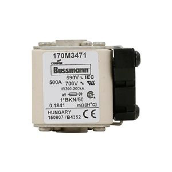 Fuse-link, high speed, 500 A, AC 690 V, compact size 1, aR, IEC, UL, single indicator image 5