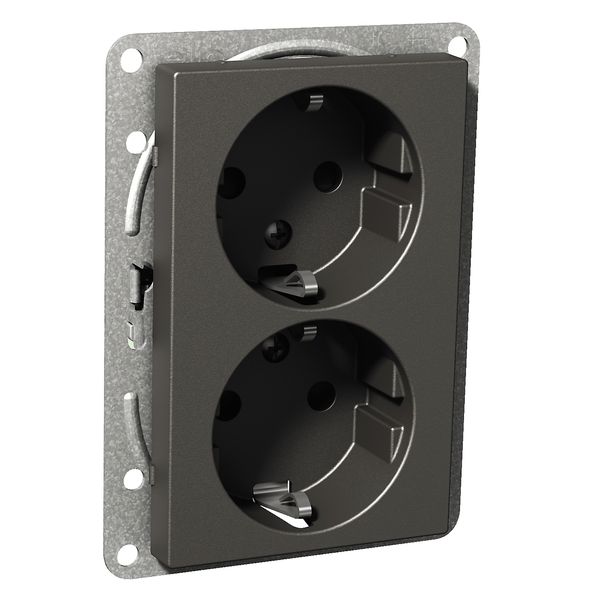 Exxact double socket-outlet centre-plate low earthed screwless anthracite image 2