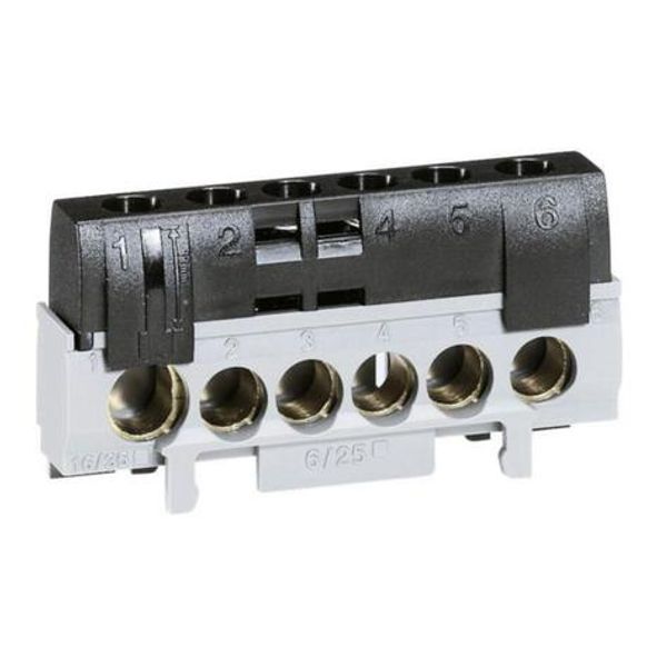 Phase terminal block - 5 cable terminals 6 to 25 mm² + 1 cable 10 to 35 mm² - black image 1