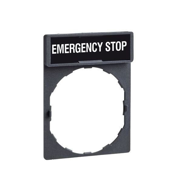 legend holder 30 x 40 mm with legend 8 x 27 mm with marking EMERGENCY STOP image 1