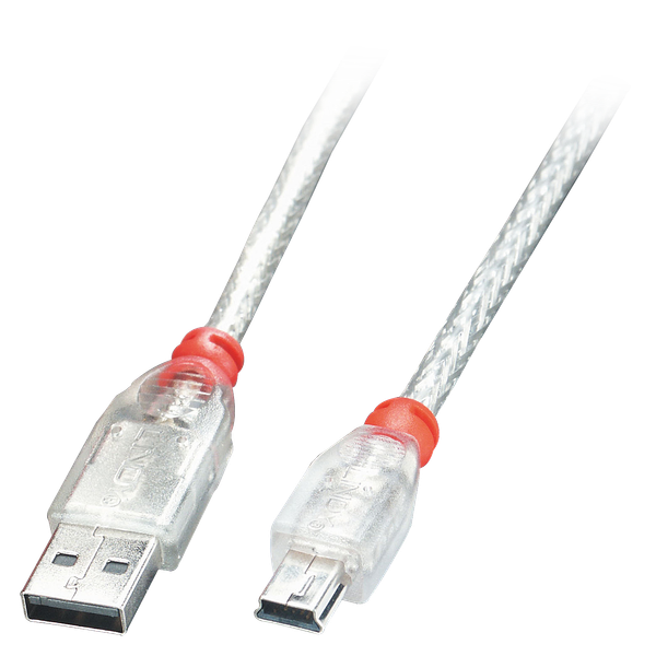 1m USB 2.0 Type A to Mini-B Cable, transparent USB Type A Male to Mini-B Male, USB High Speed image 1