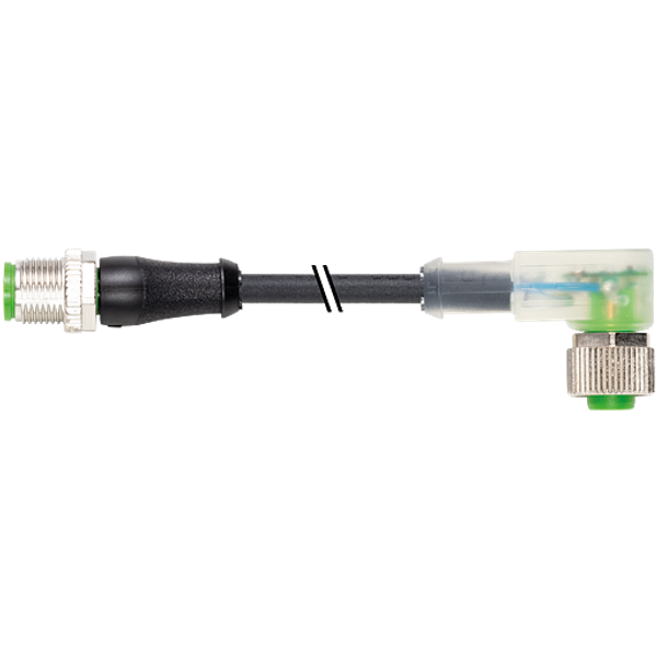 M12 male 0°/M12 female 90° A-cod. 180° LED PUR 5x0.34 bk +drag ch. 1m image 1