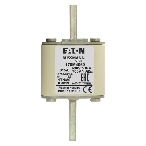 Fuse-link, high speed, 315 A, AC 690 V, DIN 1, 53 x 66 x 108 mm, aR, DIN, IEC, single indicator image 15