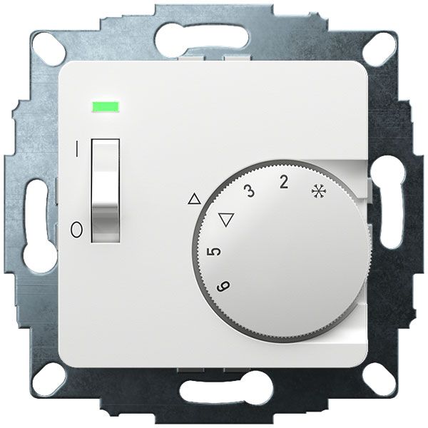 UP room controller, RAL9016 glossy 50x50, 5-30C, AC 230V, 1NC, 10 A, temperature reduction approx. 4K, switch on/off, display controller "heating" image 2