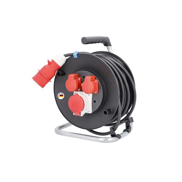 CEE safety cable reel 25 m H07RN-F 5G1,5 16 A Thermal switch 2 socket outlets 2PE 16A/250V 1 CEE 3PNE 16A/440V image 1