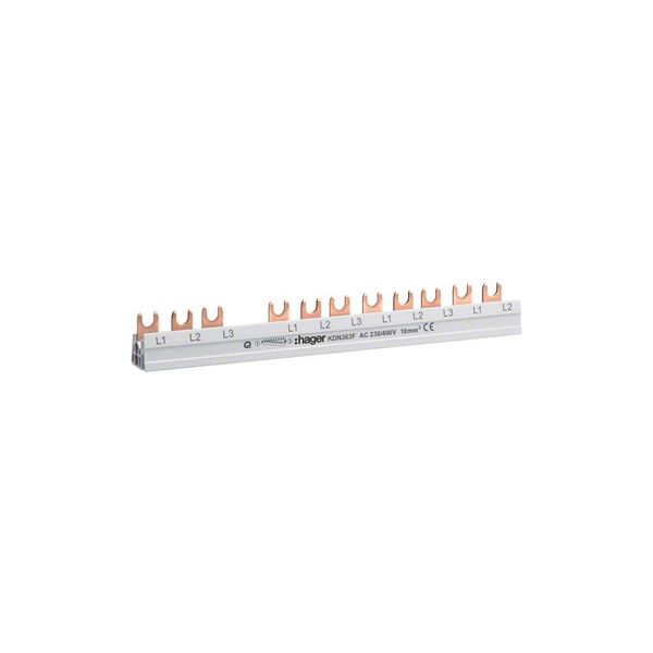Insulated busbar 3 Pole with Fork Connection 10mm² 63A 12 Modules image 1