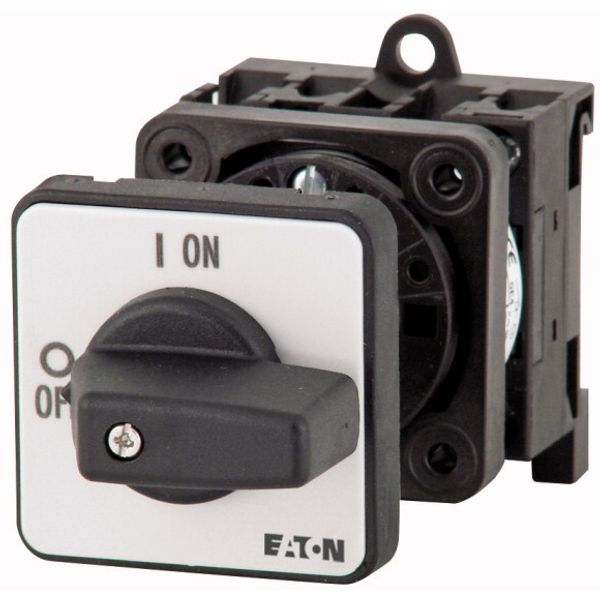 On-Off switch, P1, 32 A, rear mounting, 3 pole, with black thumb grip and front plate image 1