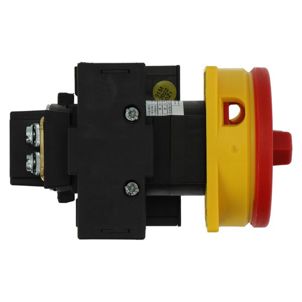 Main switch, P1, 40 A, flush mounting, 3 pole + N, 1 N/O, 1 N/C, Emergency switching off function, With red rotary handle and yellow locking ring, Loc image 28