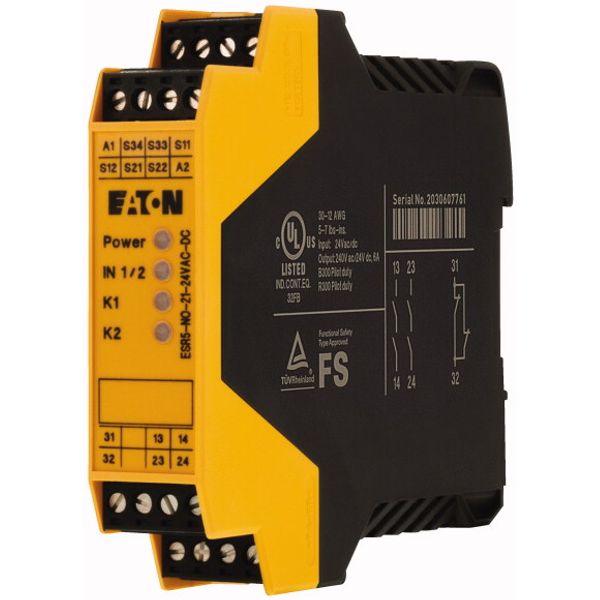 Safety relay emergency stop/protective door, 24VDC/AC, 2 enabling paths image 3