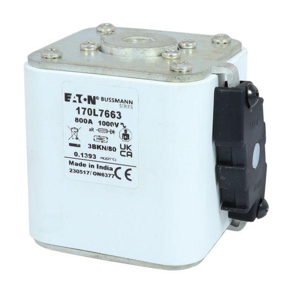 Fuse-link, high speed, 800 A, AC 1000 V, Size 3, 76 x 92 x 83 mm, aR, IEC, single indicator image 5