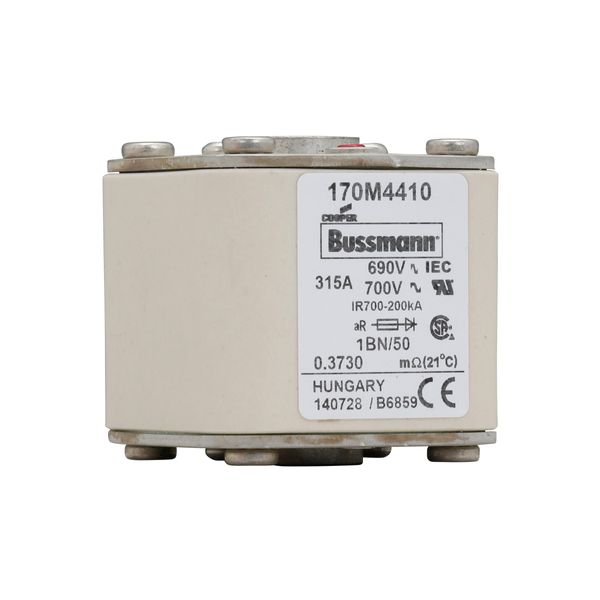 Fuse-link, high speed, 315 A, AC 690 V, size 1, 53 x 69 x 51 mm, aR, IEC, UL, single indicator, flush end, M8 image 7