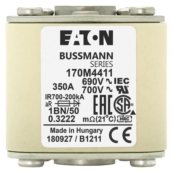 Fuse-link, high speed, 350 A, AC 690 V, size 1, 53 x 69 x 51 mm, aR, IEC, UL, single indicator, flush end, M8 image 8