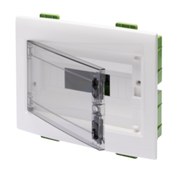 DISTRIBUTION BOARD - GREEN WALL - FOR MOBILE AND PLASTERBOARD WALLS - WITH SMOKED WINDOW PANEL AND EXTRACTABLE FRAME - 12 MODULES IP40 image 1