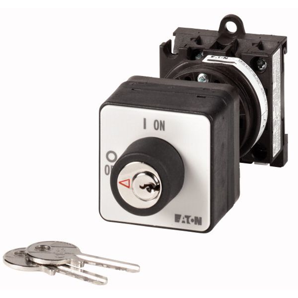 ON-OFF switches, T0, 20 A, rear mounting, 2 pole, with black thumb grip and front plate, Key operated lock mechanism S-T0 image 1