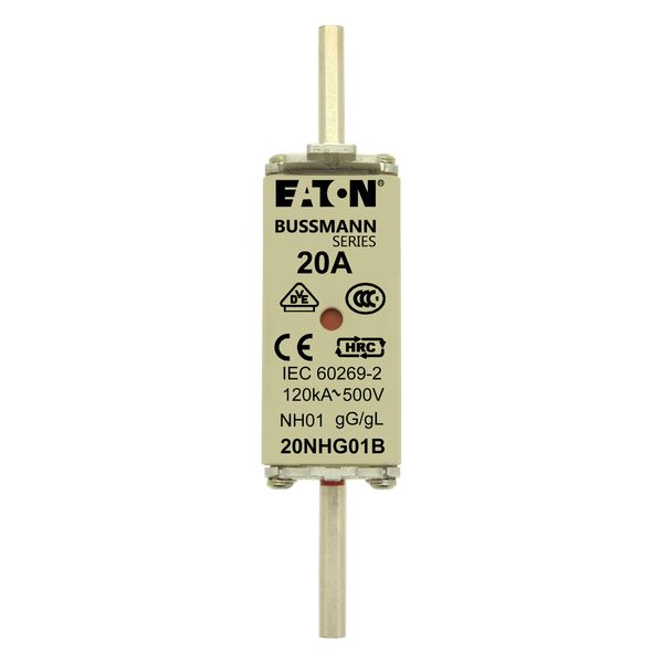Fuse-link, LV, 20 A, AC 500 V, NH01, gL/gG, IEC, dual indicator, live gripping lugs image 9