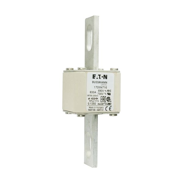 Fuse-link, high speed, 630 A, AC 690 V, size 1, 53 x 69 x 136 mm, aR, IEC, UL, no indicator, 115 mm centers image 3