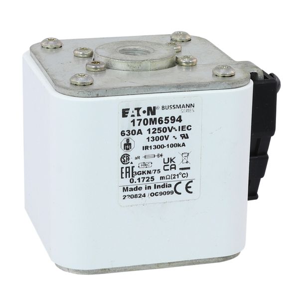 Fuse-link, high speed, 630 A, AC 1250 V, size 3, 76 x 92 x 76 mm, aR, IEC, UL, type K indicator, flush end, 13 UNC image 20