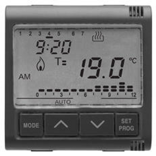 TIMED THERMOSTAT - DAILY/WEEKLY PROGRAMMING - 230V ac 50/60Hz - 2 MODULES - SYSTEM BLACK image 1