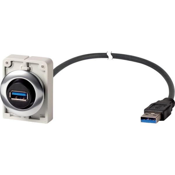 Bulkhead interface, 0.6 m, Prefabricated cable with permanently connected USB 3.0 Type A plug, Metal bezel image 3