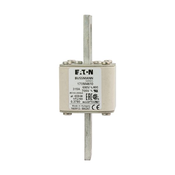 Fuse-link, high speed, 315 A, AC 690 V, size 1, 53 x 69 x 136 mm, aR, IEC, UL, no indicator, 90 mm centers image 5