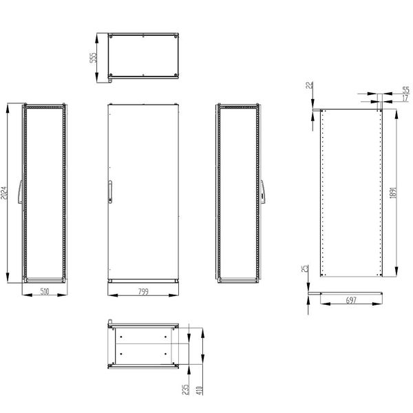 Modular enclosure 1 door IP55 H=2000 W=800 D=500 mm image 2