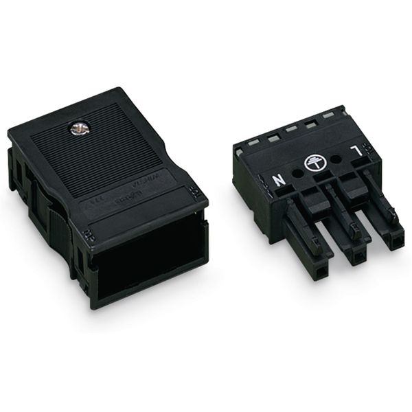 Socket with strain relief housing 3-pole black image 1