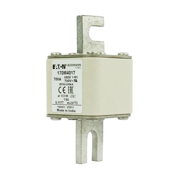 Fuse-link, high speed, 700 A, AC 690 V, DIN 1, 53 x 53 x 108 mm, aR, DIN, IEC, single indicator image 6