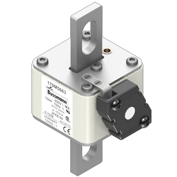 Fuse-link, high speed, 700 A, AC 690 V, size 2, 61 x 77 x 135 mm, aR, IEC, UL, type K indicator, 90 mm centres image 3