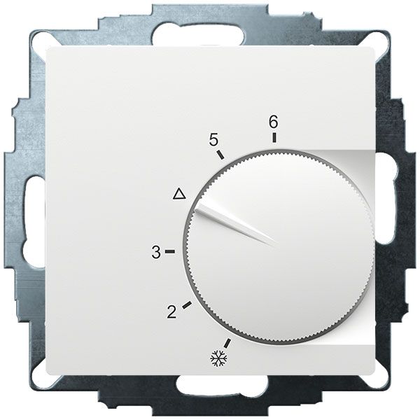 UP room controller, RAL9016 matt 55x55, 5-30C, AC 230V, 1 changeover contact, 10A/5A, temperature reduction approx.4K image 1