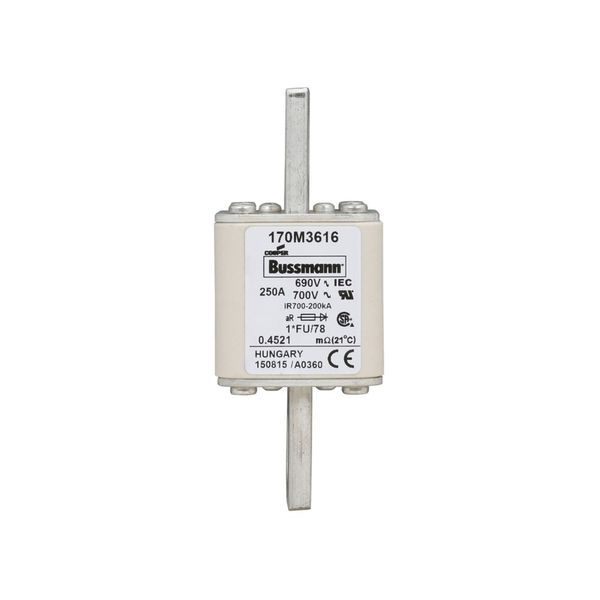 Fuse-link, high speed, 250 A, AC 690 V, compact size 1, 45 x 45 x 110 mm, aR, IEC, UL image 4