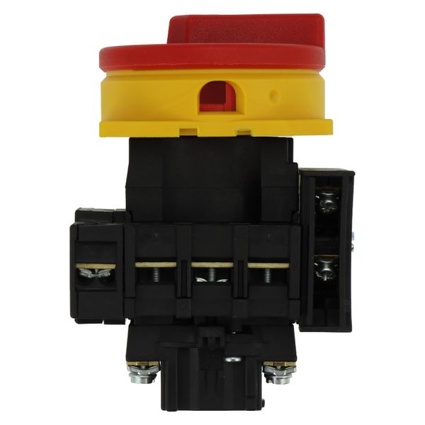 Main switch, P1, 40 A, flush mounting, 3 pole + N, 1 N/O, 1 N/C, Emergency switching off function, With red rotary handle and yellow locking ring, Loc image 24