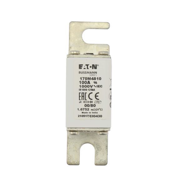 Fuse-link, high speed, 100 A, AC 1000 V, size 00, 30 x 47 x 98 mm, aR, DIN, IEC, single indicator image 9