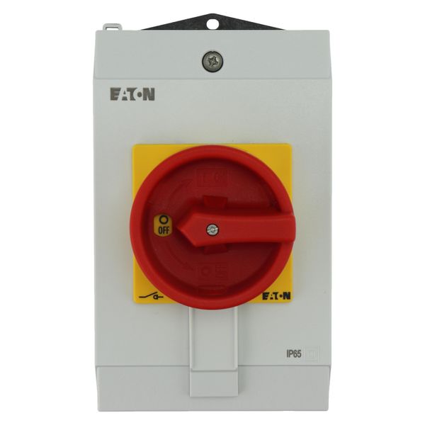 Main switch, P1, 40 A, surface mounting, 3 pole, Emergency switching off function, With red rotary handle and yellow locking ring, Lockable in the 0 ( image 12