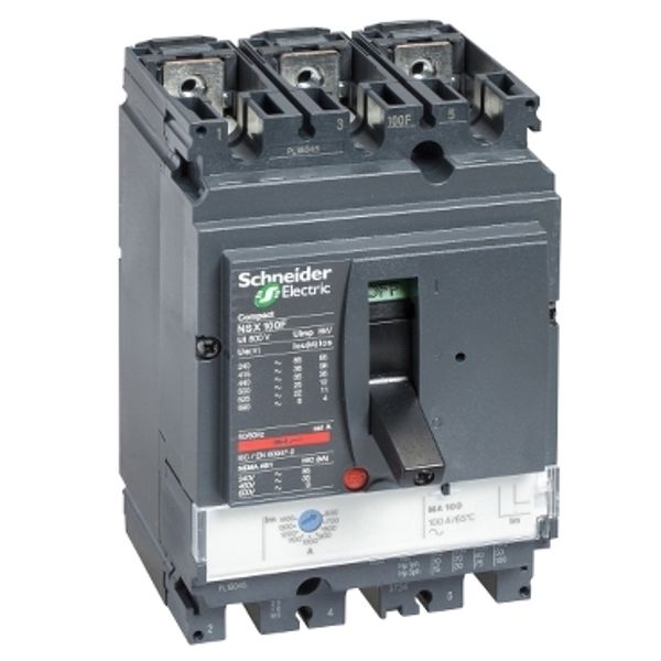 circuit breaker ComPact NSX100N, 50 kA at 415 VAC, MA trip unit 50 A, 3 poles 3d image 3