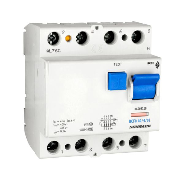 Residual current circuit breaker 40A, 4-pole, 100mA, type AC image 1
