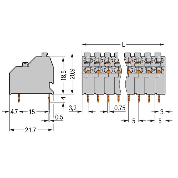Double-deck PCB terminal block push-button 1.5 mm² agate gray image 1