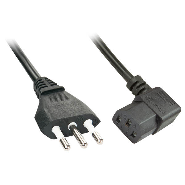 2m IT to C13 Angled Mains Cable Italian Mains Plug to IEC C13 Right Angled Connector image 1