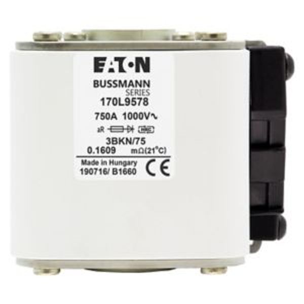 Fuse-link, high speed, 750 A, AC 1000 V, Size 3, 76 x 92 x 75 mm, aR, IEC, single indicator image 3