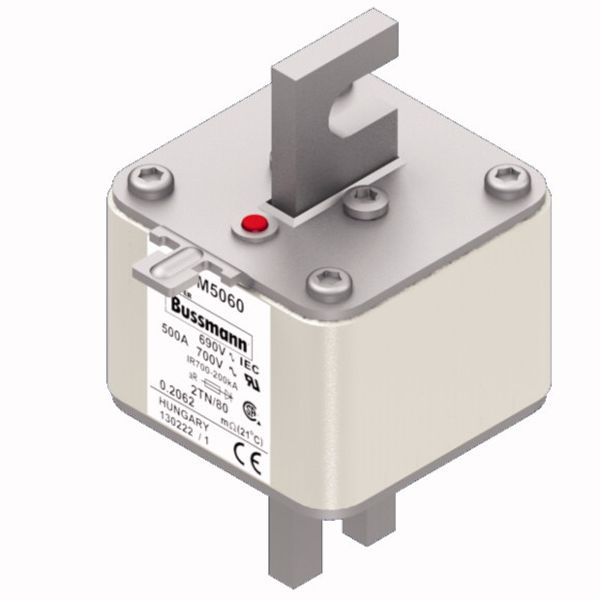 Fuse-link, high speed, 500 A, AC 690 V, DIN 2, 61 x 75 x 108 mm, aR, DIN, IEC, single indicator image 2